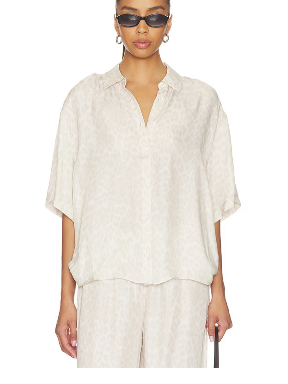 Anine Bing Cream Short-Sleeve Button-Down Shirt